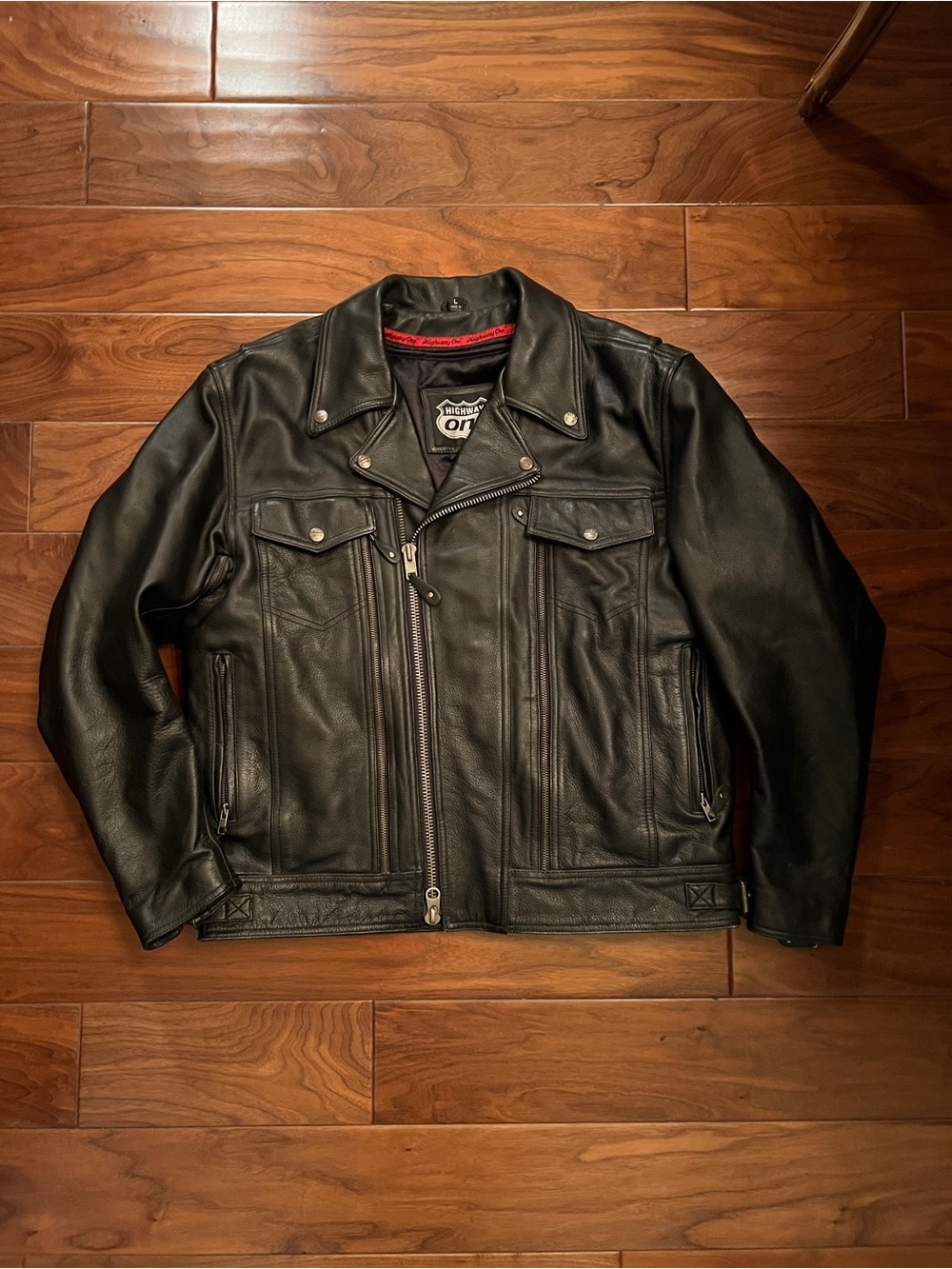 Highway One Classic Heavy Black Leather Bomber Jacket
